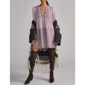 Anthropologie Embroidered Lace Tunic Dress Sz Large